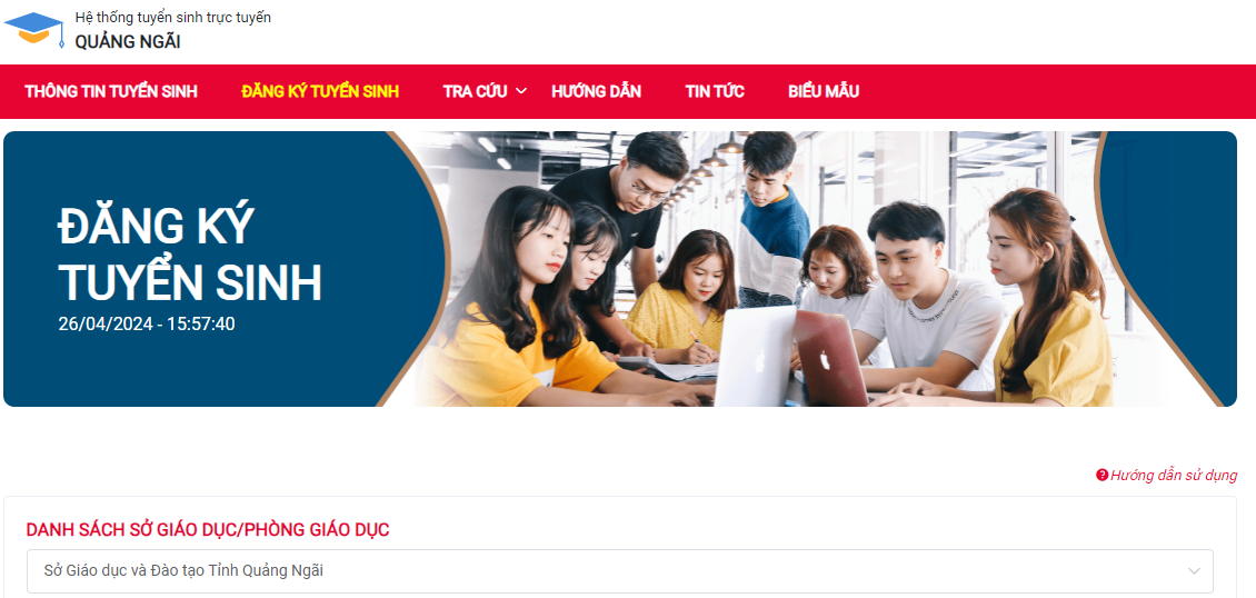 Hướng dẫn sử dụng Hệ thống tuyển sinh trực tuyến Quảng Ngãi